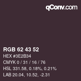 カラーコード: RGB 62 43 52 | qconv.com