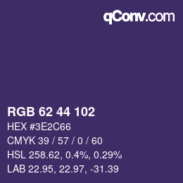 Color code: RGB 62 44 102 | qconv.com