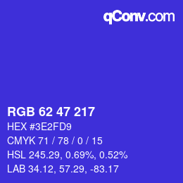 Color code: RGB 62 47 217 | qconv.com