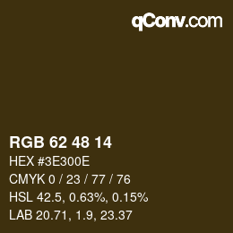 Color code: RGB 62 48 14 | qconv.com