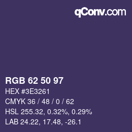 カラーコード: RGB 62 50 97 | qconv.com
