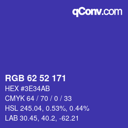 Color code: RGB 62 52 171 | qconv.com