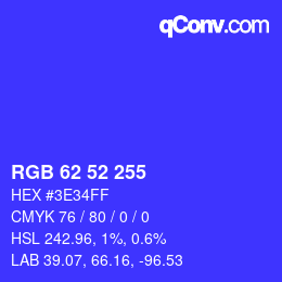 Color code: RGB 62 52 255 | qconv.com