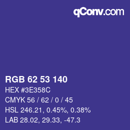 Color code: RGB 62 53 140 | qconv.com