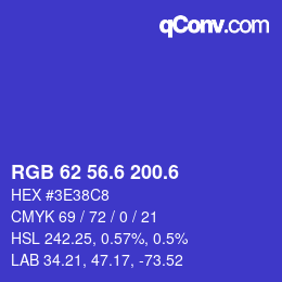 カラーコード: RGB 62 56.6 200.6 | qconv.com