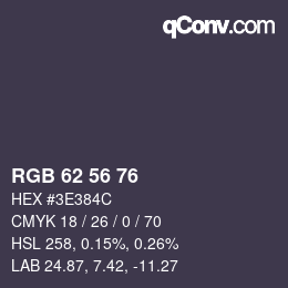 Color code: RGB 62 56 76 | qconv.com