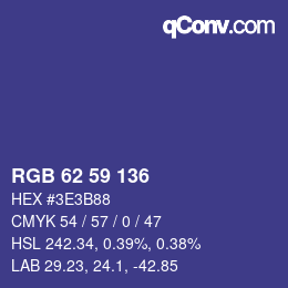 Color code: RGB 62 59 136 | qconv.com