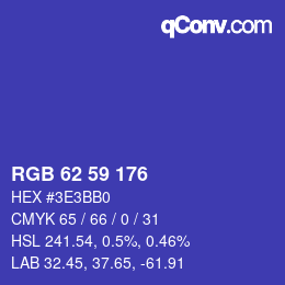 Color code: RGB 62 59 176 | qconv.com
