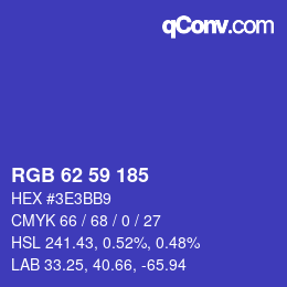 Color code: RGB 62 59 185 | qconv.com