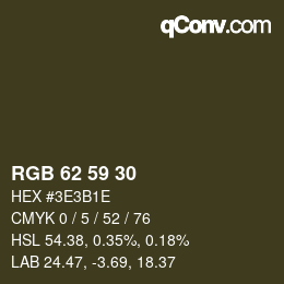 Color code: RGB 62 59 30 | qconv.com