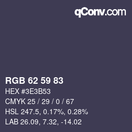 颜色代码: RGB 62 59 83 | qconv.com