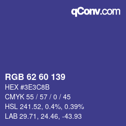 颜色代码: RGB 62 60 139 | qconv.com