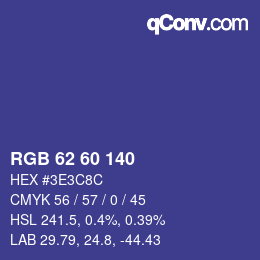 Color code: RGB 62 60 140 | qconv.com