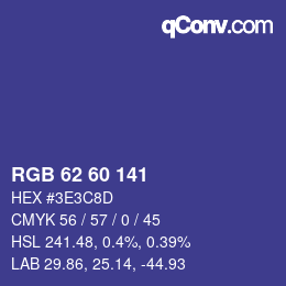 Color code: RGB 62 60 141 | qconv.com