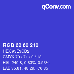 颜色代码: RGB 62 60 210 | qconv.com