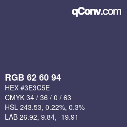 Color code: RGB 62 60 94 | qconv.com