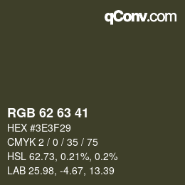 颜色代码: RGB 62 63 41 | qconv.com