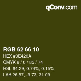 Color code: RGB 62 66 10 | qconv.com