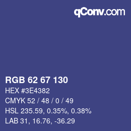 Color code: RGB 62 67 130 | qconv.com