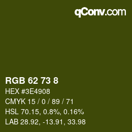 Color code: RGB 62 73 8 | qconv.com