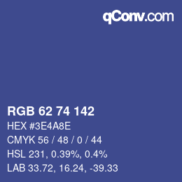 Color code: RGB 62 74 142 | qconv.com