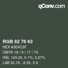 Color code: RGB 62 76 63 | qconv.com