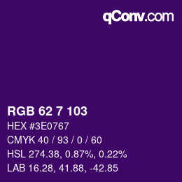カラーコード: RGB 62 7 103 | qconv.com