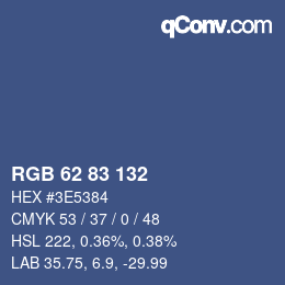 Color code: RGB 62 83 132 | qconv.com