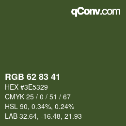 カラーコード: RGB 62 83 41 | qconv.com