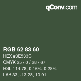 カラーコード: RGB 62 83 60 | qconv.com