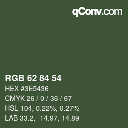 颜色代码: RGB 62 84 54 | qconv.com