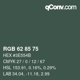 Color code: RGB 62 85 75 | qconv.com