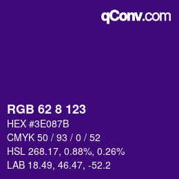 カラーコード: RGB 62 8 123 | qconv.com