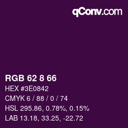Color code: RGB 62 8 66 | qconv.com
