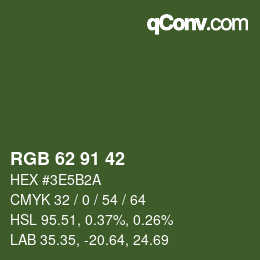 Color code: RGB 62 91 42 | qconv.com