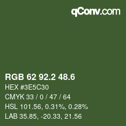 カラーコード: RGB 62 92.2 48.6 | qconv.com