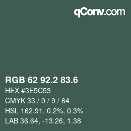 カラーコード: RGB 62 92.2 83.6 | qconv.com