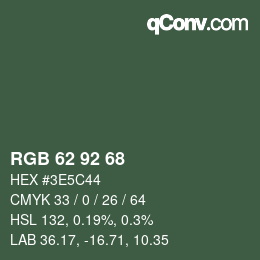 Color code: RGB 62 92 68 | qconv.com