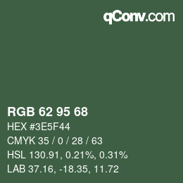 Color code: RGB 62 95 68 | qconv.com