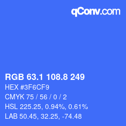 カラーコード: RGB 63.1 108.8 249 | qconv.com