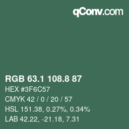 カラーコード: RGB 63.1 108.8 87 | qconv.com