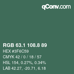 カラーコード: RGB 63.1 108.8 89 | qconv.com