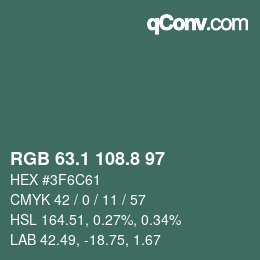 カラーコード: RGB 63.1 108.8 97 | qconv.com