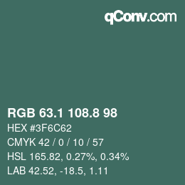 Color code: RGB 63.1 108.8 98 | qconv.com