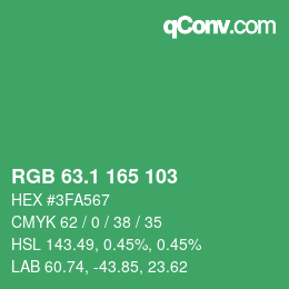 カラーコード: RGB 63.1 165 103 | qconv.com
