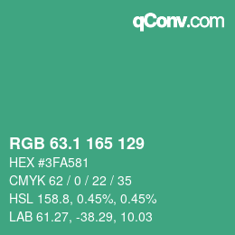 カラーコード: RGB 63.1 165 129 | qconv.com