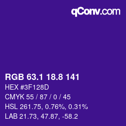 カラーコード: RGB 63.1 18.8 141 | qconv.com