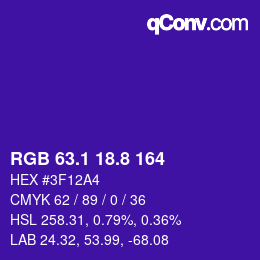 カラーコード: RGB 63.1 18.8 164 | qconv.com