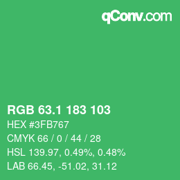 カラーコード: RGB 63.1 183 103 | qconv.com