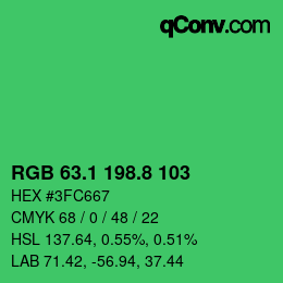 カラーコード: RGB 63.1 198.8 103 | qconv.com